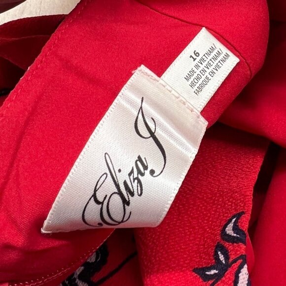 Eliza J Floral Sleeveless Mock Neck A-Line Open Back Dress Red Blue Size 16 - Picture 9 of 11